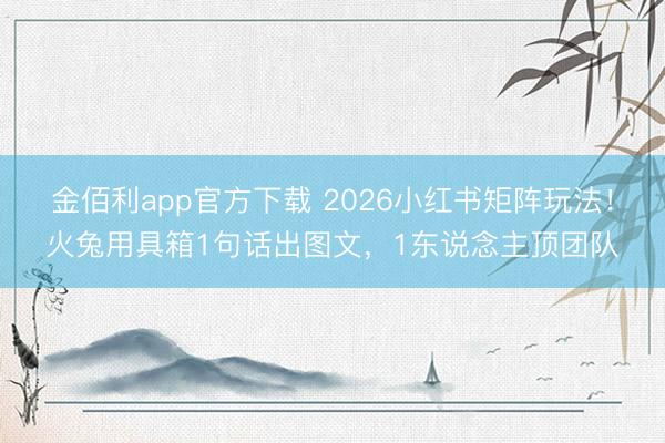 金佰利app官方下载 2026小红书矩阵玩法！火兔用具箱1句话出图文，1东说念主顶团队