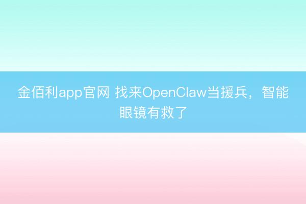 金佰利app官网 找来OpenClaw当援兵,智能眼镜有救了