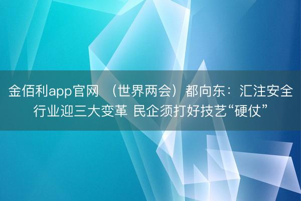 金佰利app官网 （世界两会）都向东：汇注安全行业迎三大变革 民企须打好技艺“硬仗”